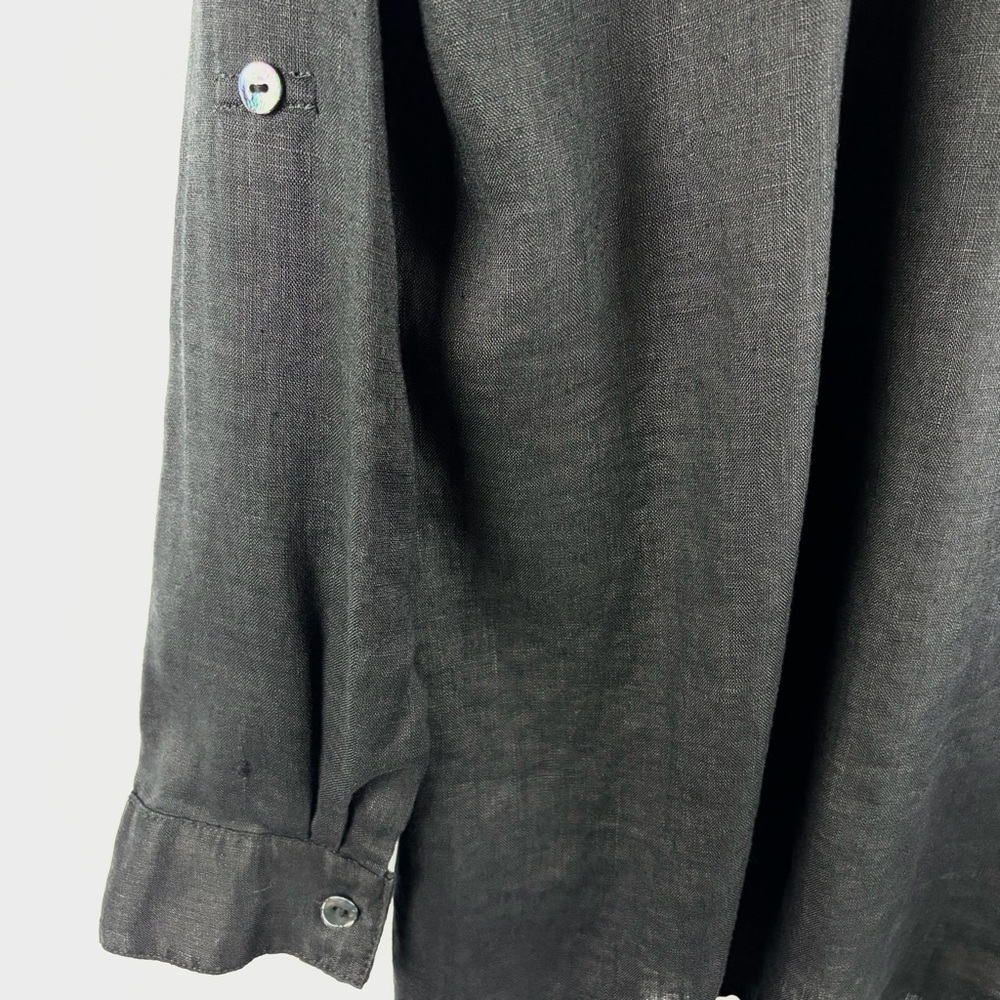 Magaschoni Black 100% Linen Button Down Shirt Roll Tab Sleeve Medium - Picture 12 of 15